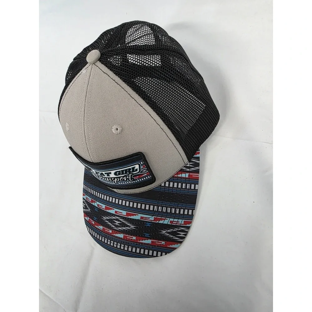 Fat Girl Transport Trucker Hat Tan Black Mesh Snapback Southwestern Pattern Bill